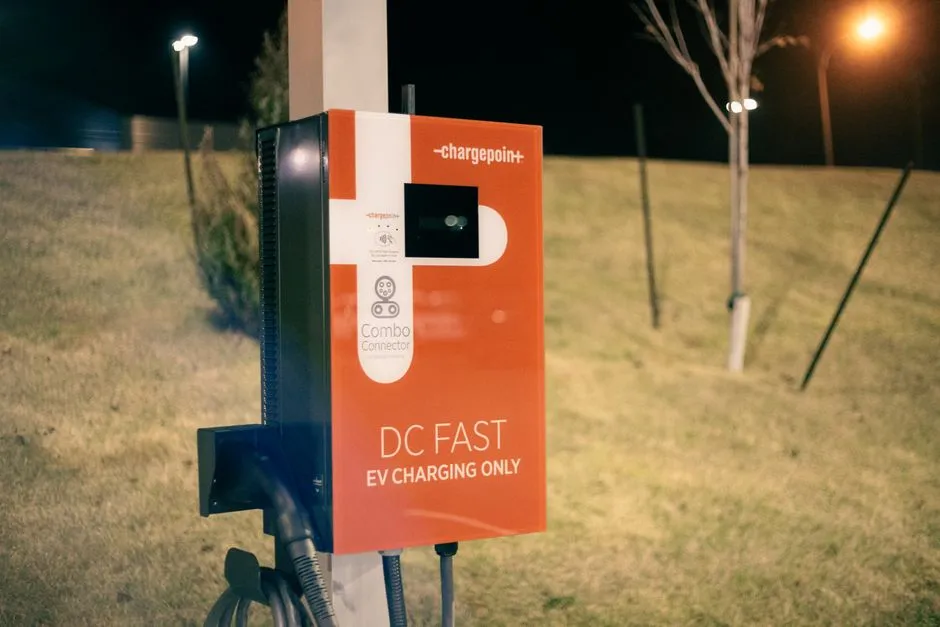 Electric vehicle charging station on a roadside